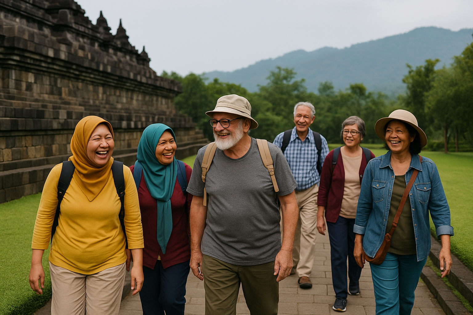 Group of seniors on Indonesian tour